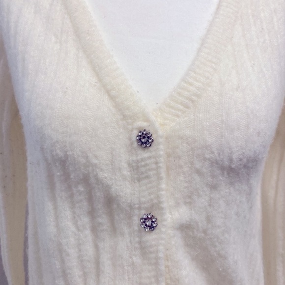 90’s vintage Jordache ribbed jeweled buttons semi crop cardigan - Picture 4 of 8